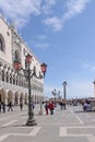 Italy. Venice. Pink street lamp. Murano glass and Doge's Palace